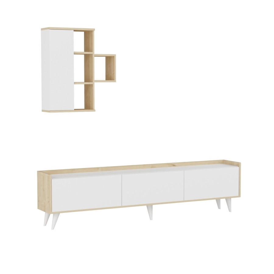 Zarif White TV Unit with Wall Shelves 
