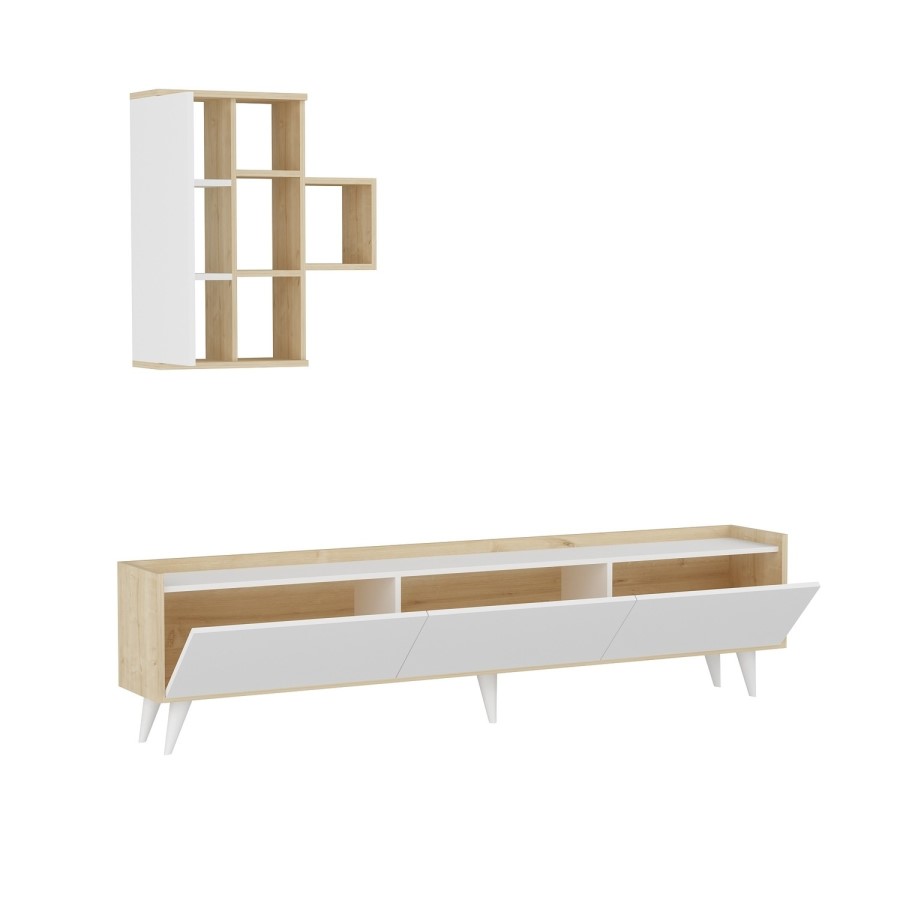 Zarif White TV Unit with Wall Shelves 