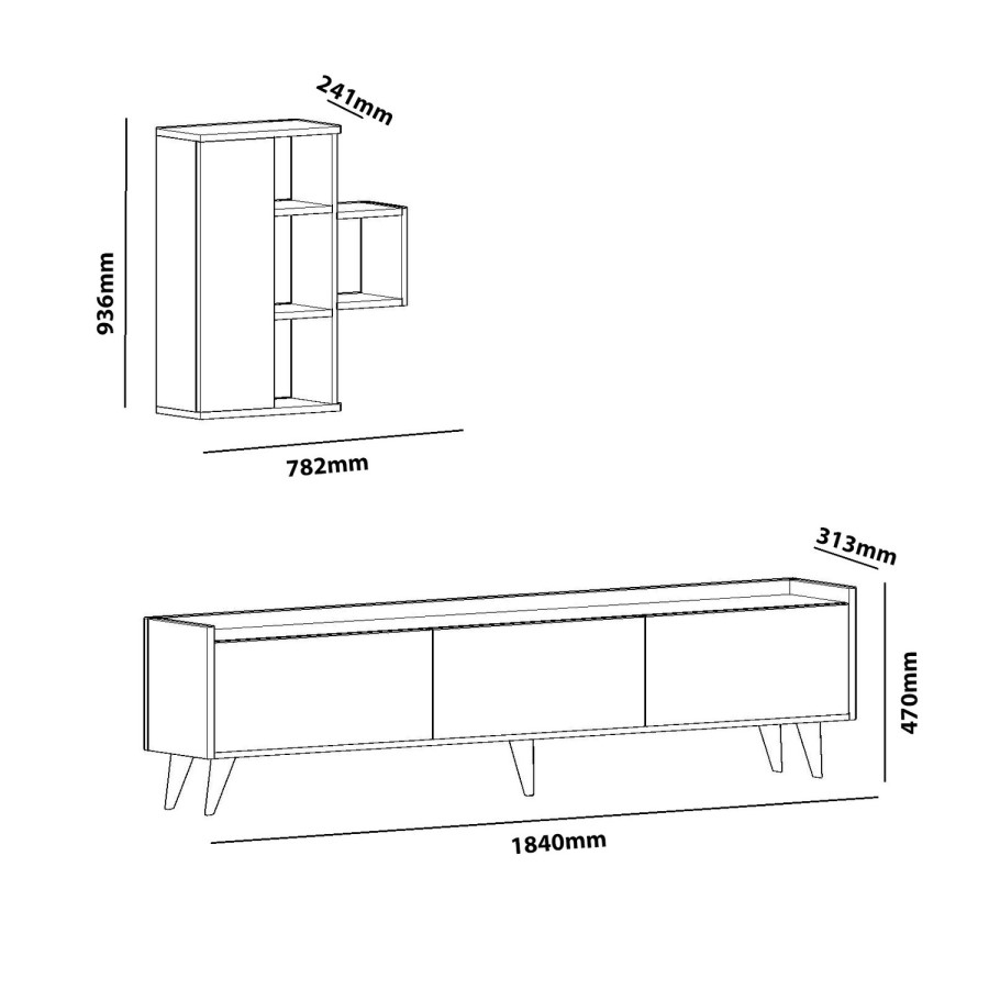 Zarif White TV Unit with Wall Shelves 