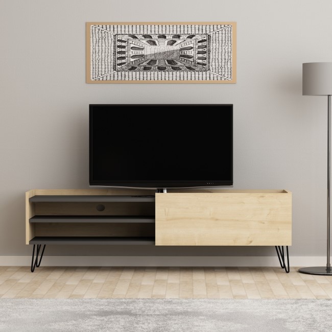 Vital Oak and Grey TV Stand with Metal Legs  
