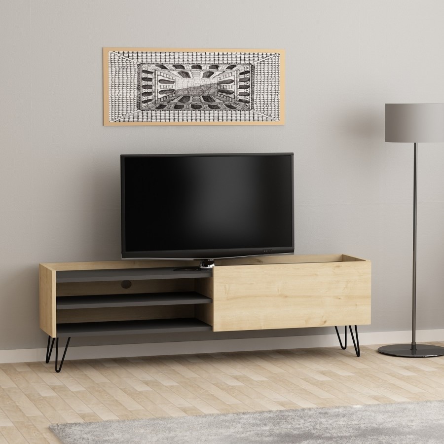 Vital Oak and Grey TV Stand with Metal Legs  