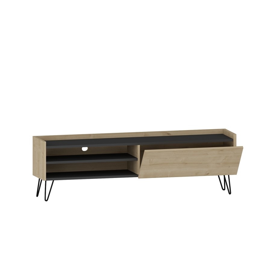 Vital Oak and Grey TV Stand with Metal Legs  