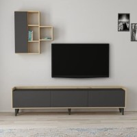 Etna Dark Grey and Oak TV Unit with Wall Shelves  