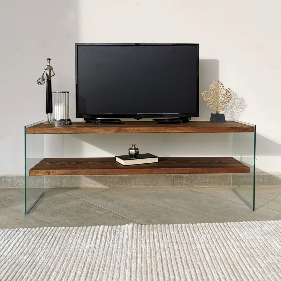 Walnut and Glass TV Stand 