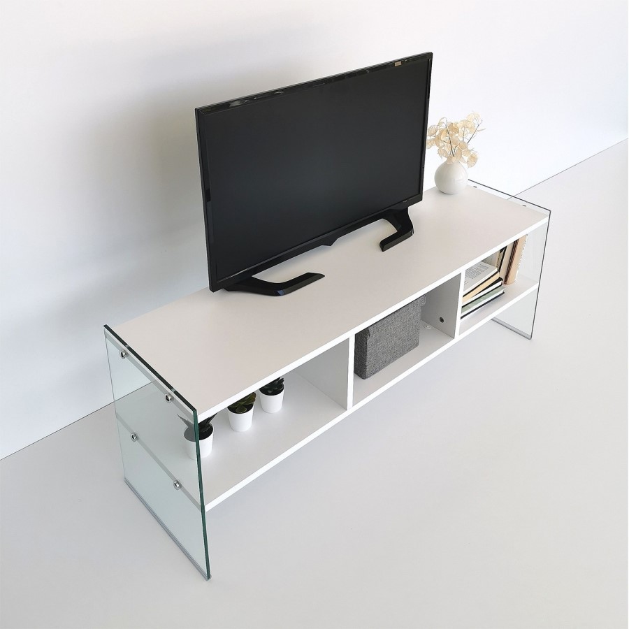 White and Glass TV Stand 