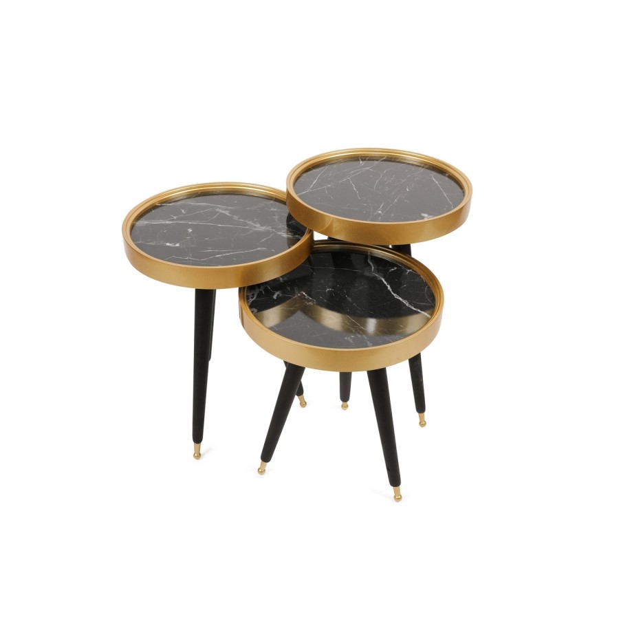 Gold and Black Marble Effect Nesting Side Tables - Alys