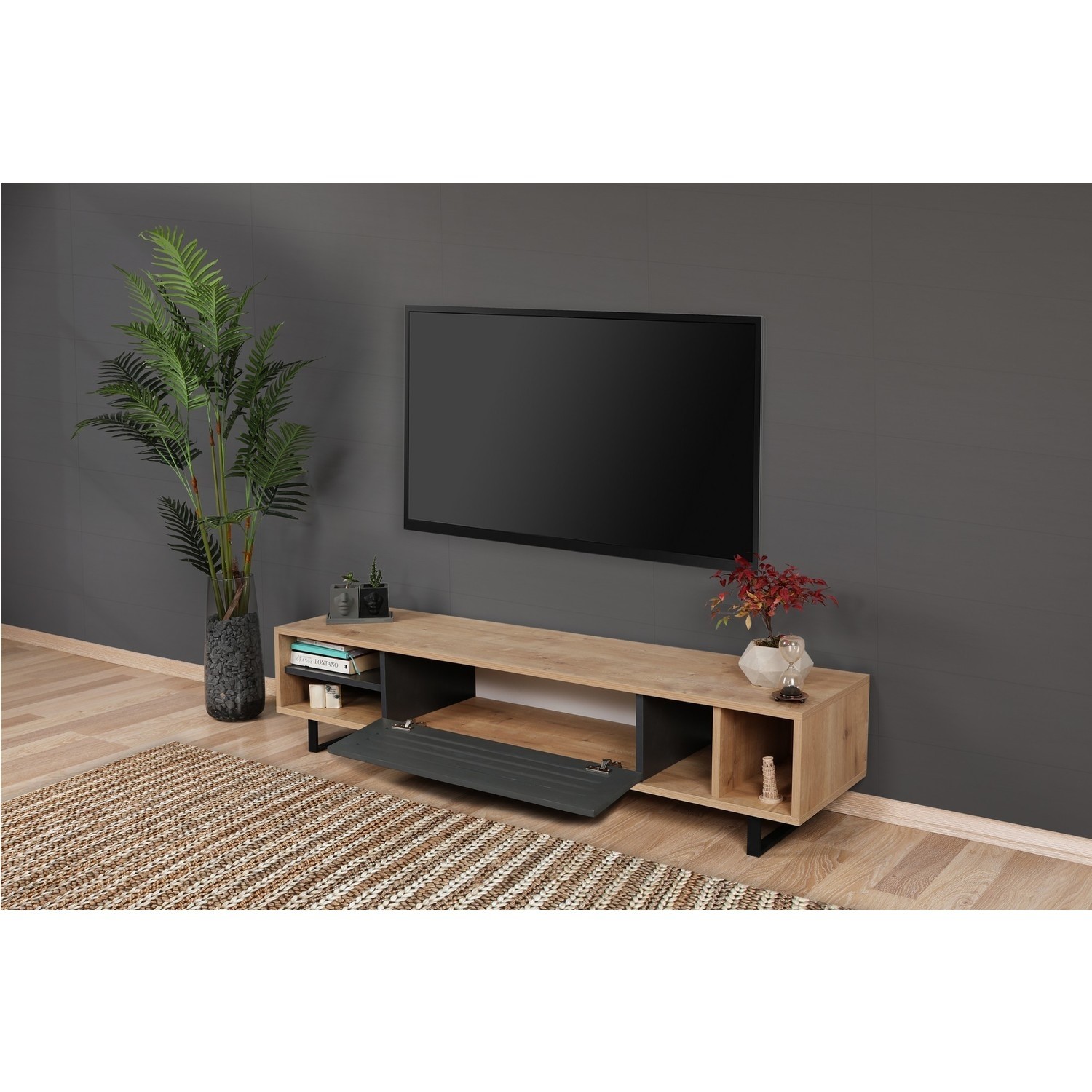 Safir Oak and Dark Grey TV Stand Furniture123