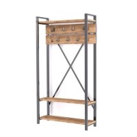 Wooden Multifunctional Hallway Unit with Black Metal Frame