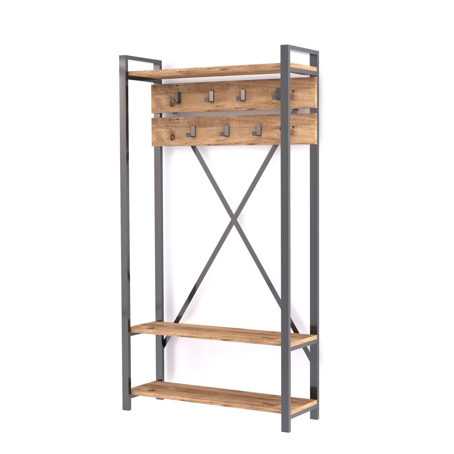 Hall Unit Wooden Multifunctional Hallway Unit with Black Metal Frame - Furniture123