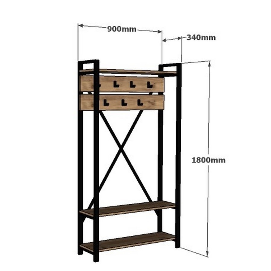 Wooden Multifunctional Hallway Unit with Black Metal Frame