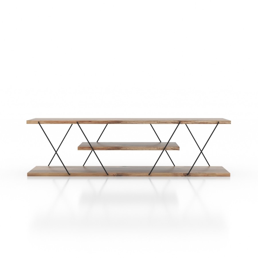 GRADE A1 - Walnut TV Stand With a Metal Frame