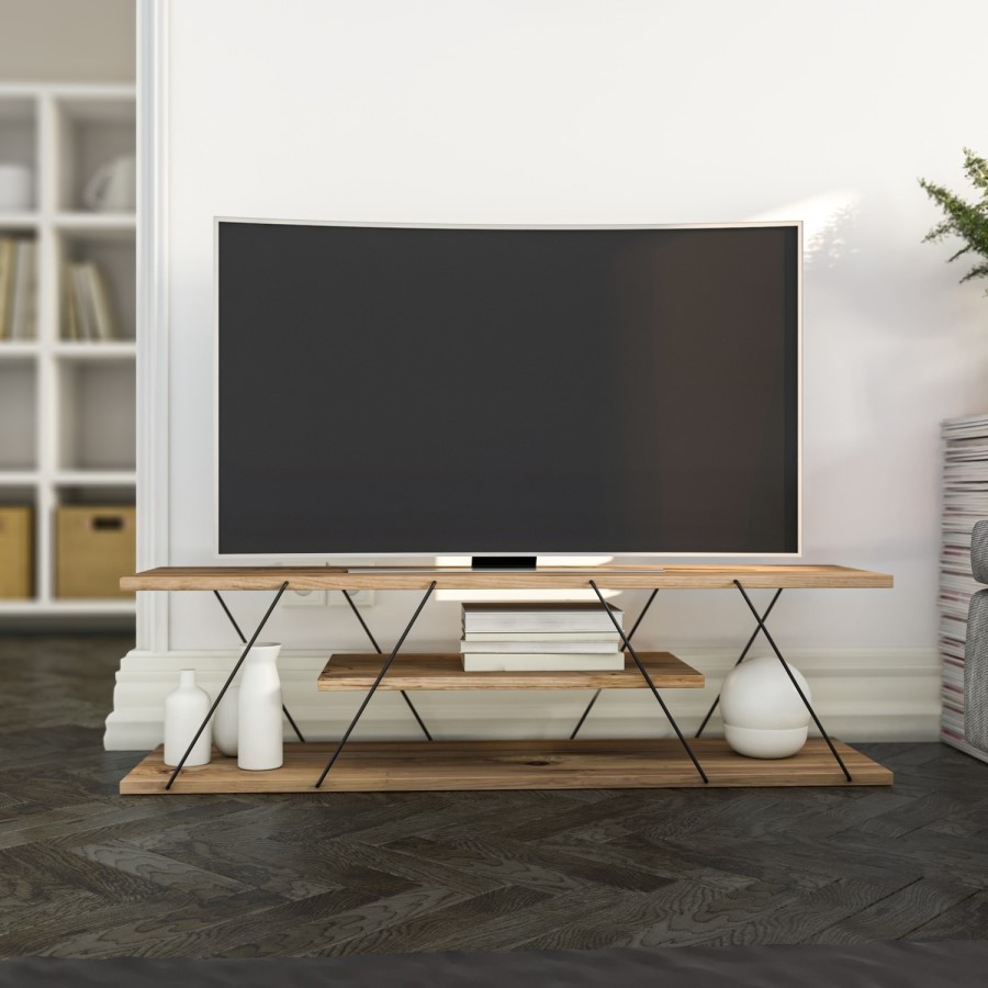 GRADE A1 - Walnut TV Stand With a Metal Frame