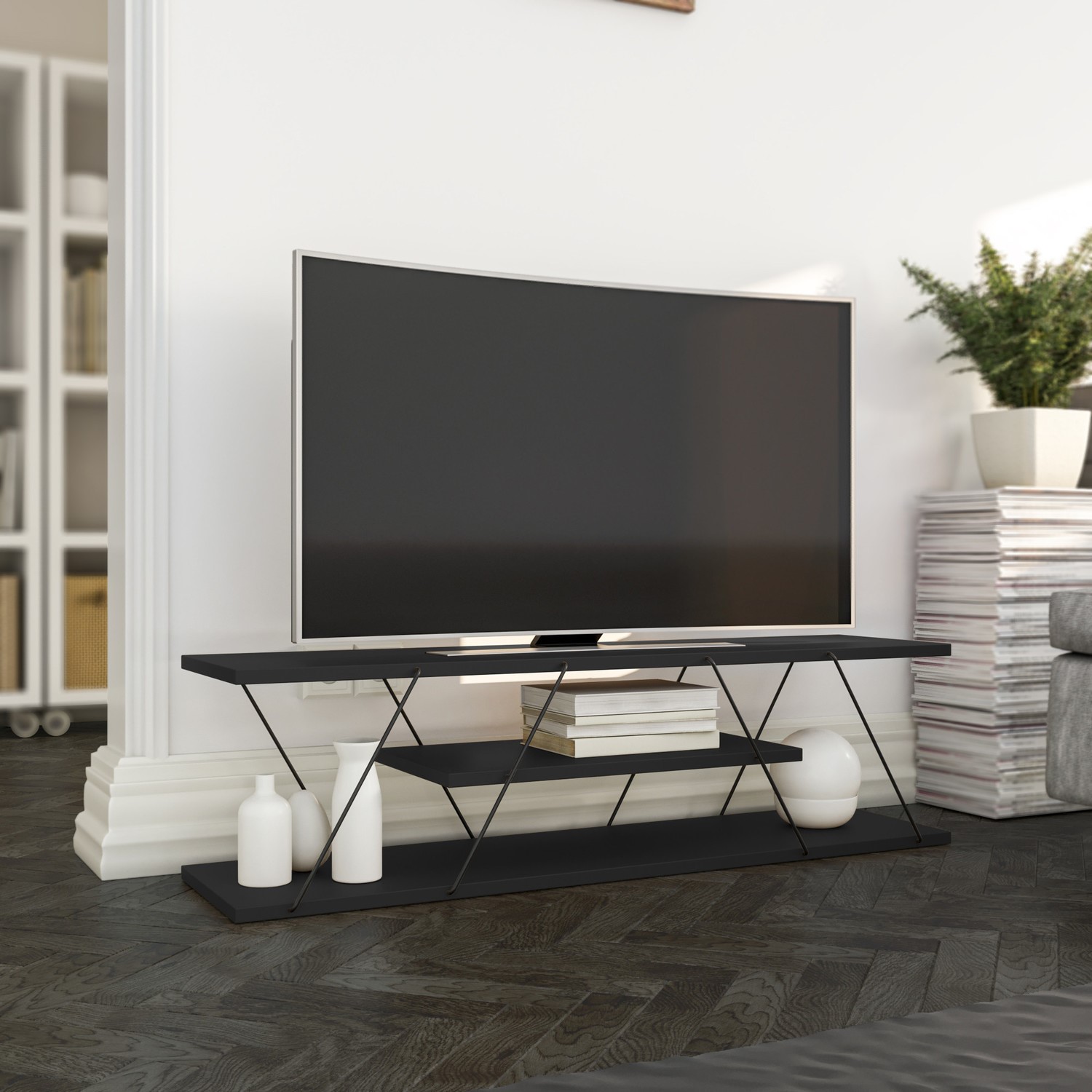 Canaz Minimalist Tv Stand In Anthracite Grey Furniture123