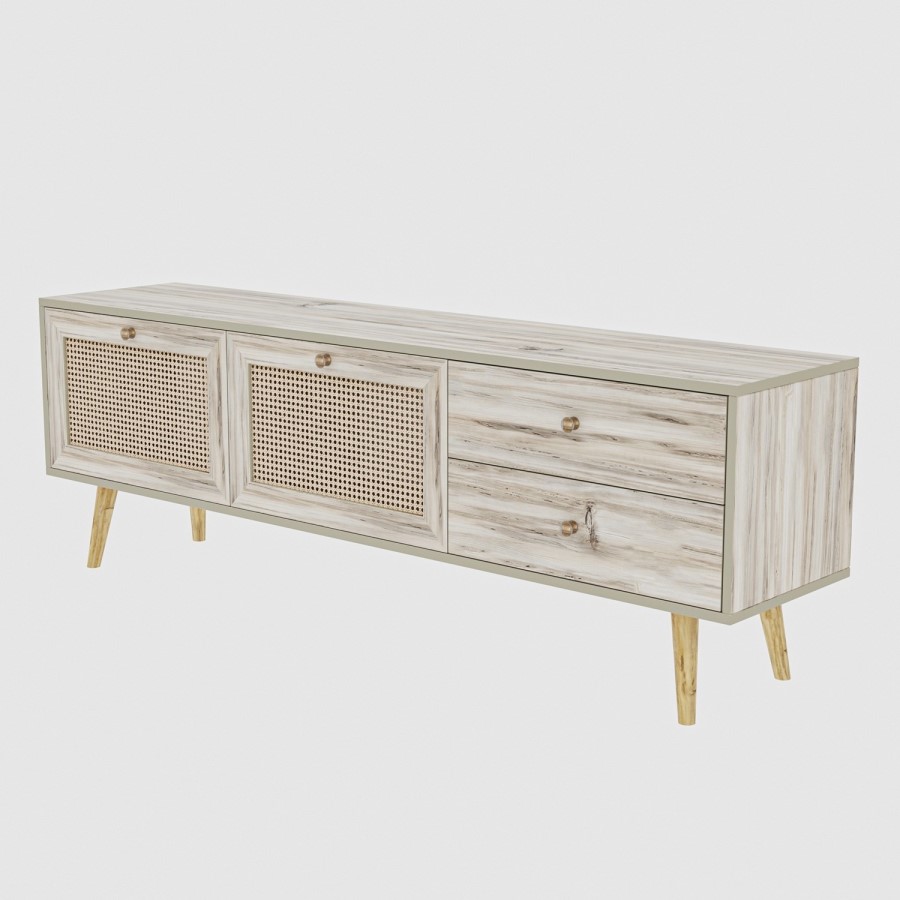 Patara TV Stand with Rattan Weave Doors