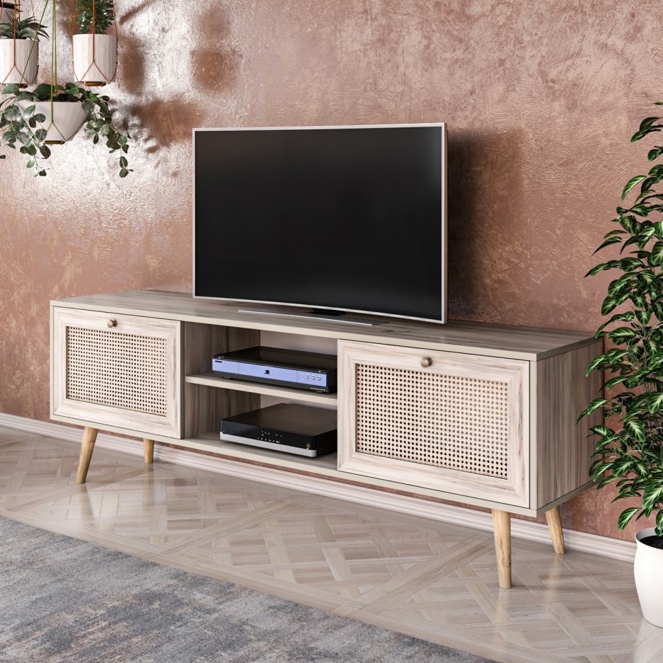 Patara TV Stand with Rattan Weaved Doors Furniture123