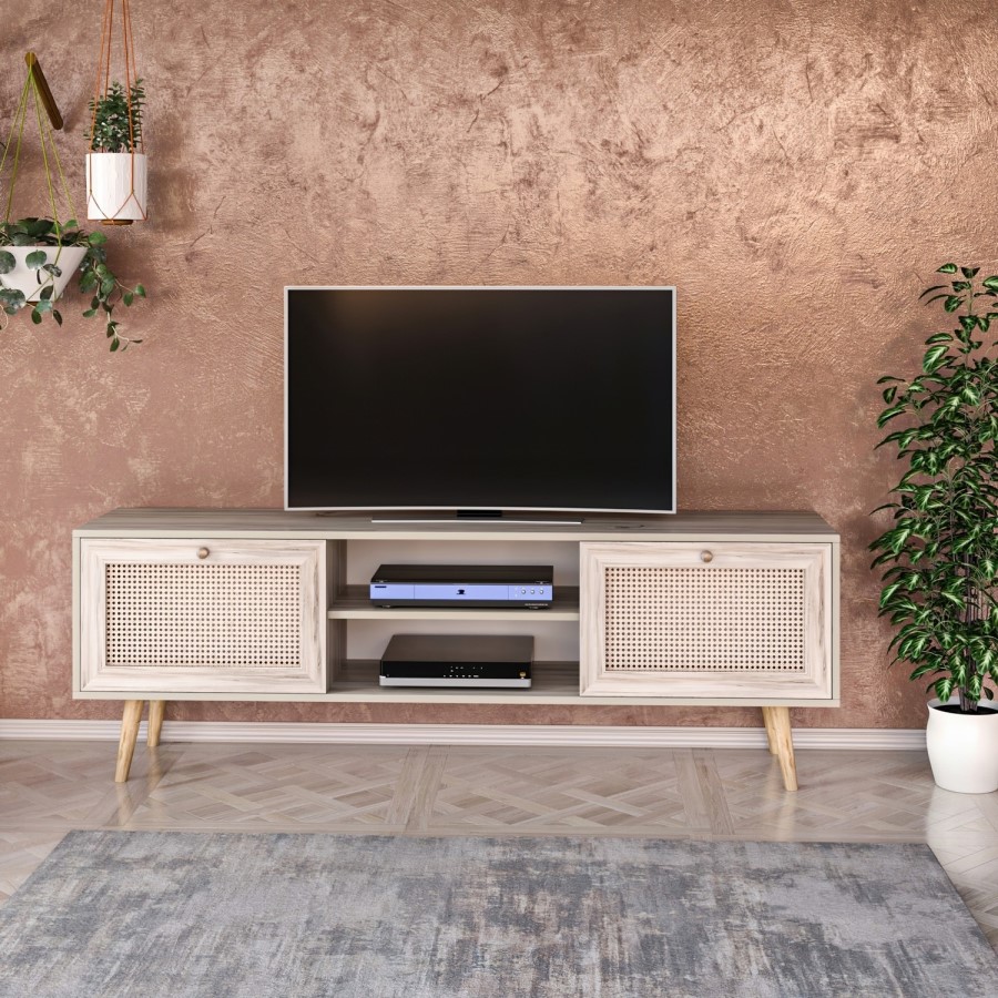 Patara TV Stand with Rattan Weaved Doors