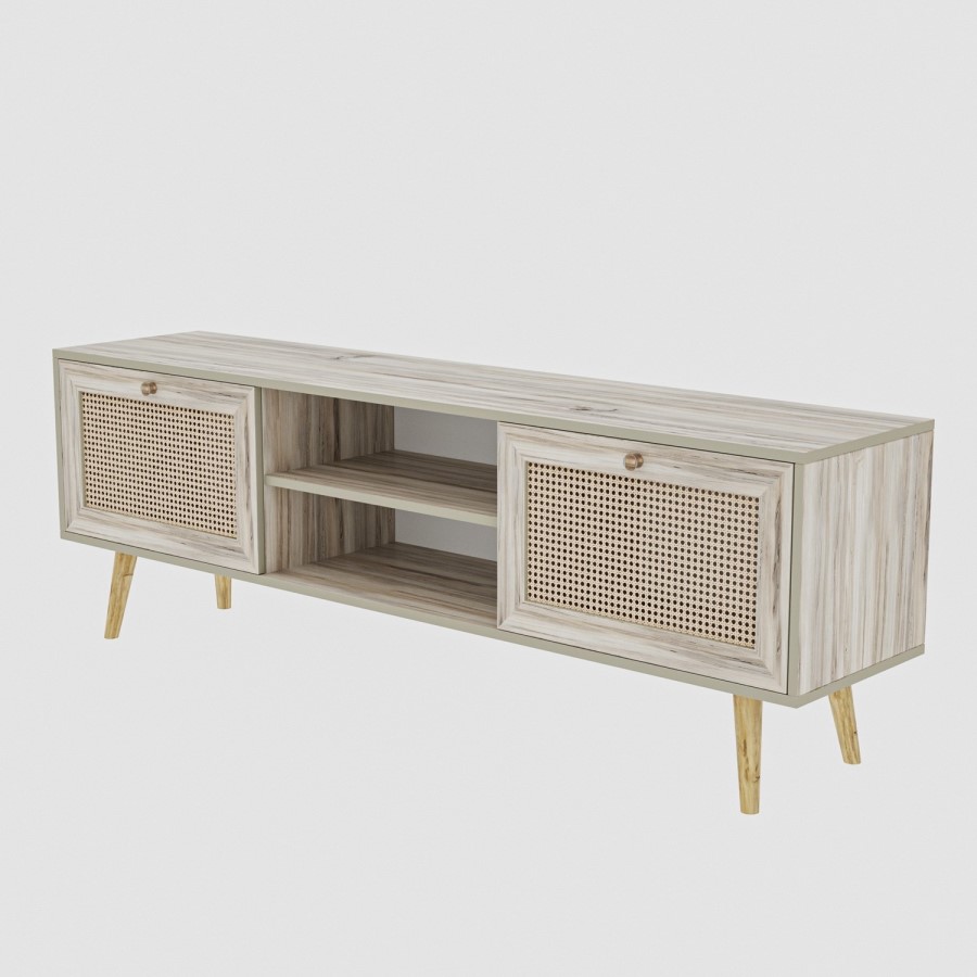 Patara TV Stand with Rattan Weaved Doors