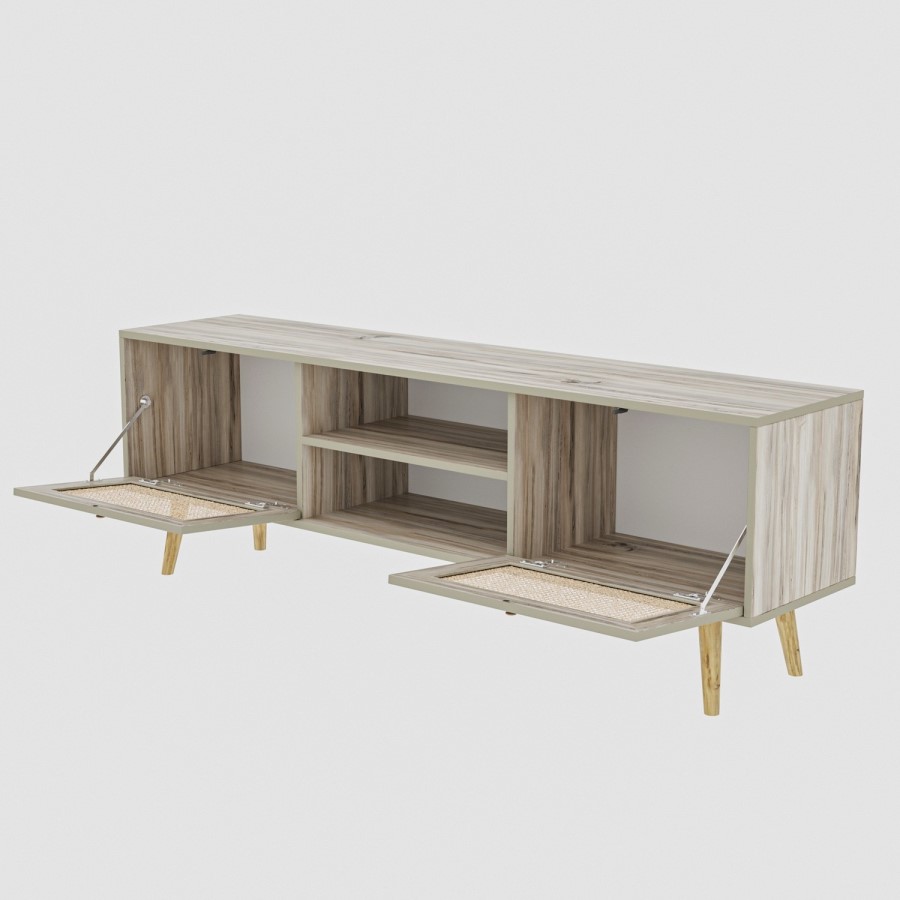 Patara TV Stand with Rattan Weaved Doors