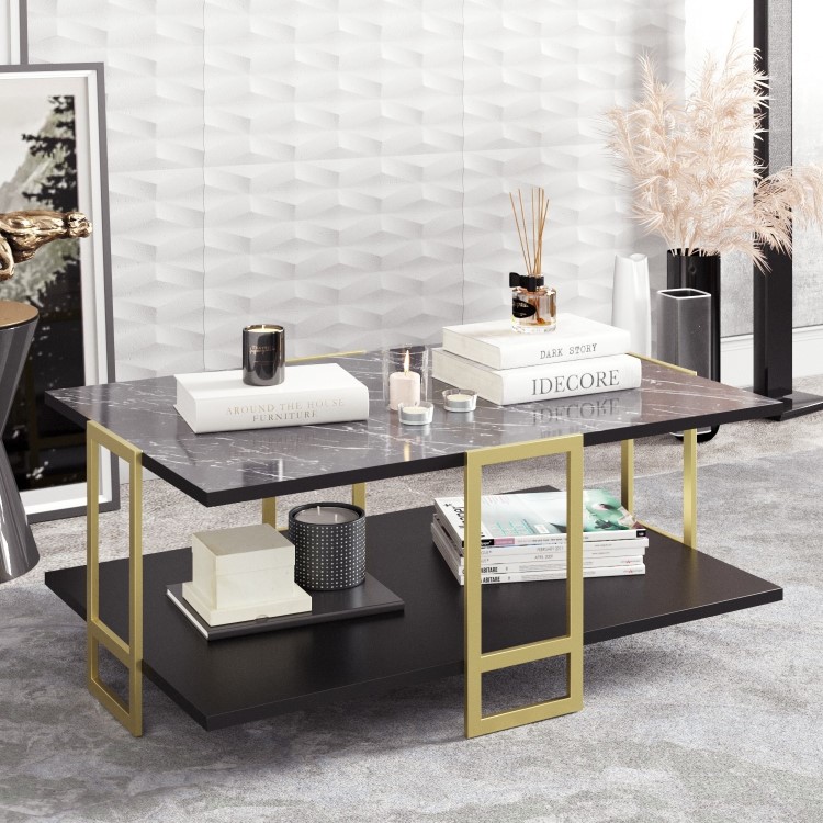 Gold and Black Marble Effect Coffee Table 