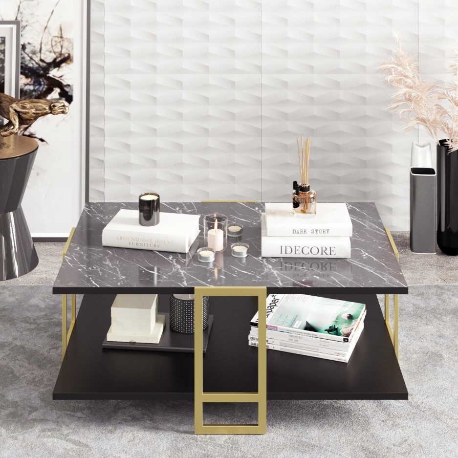 Gold and Black Marble Effect Coffee Table Furniture123
