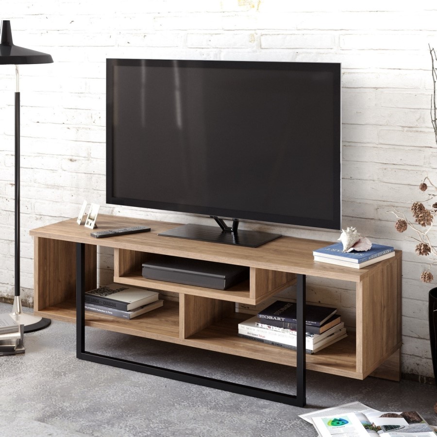 Asal Geometric TV Stand in Walnut and Black