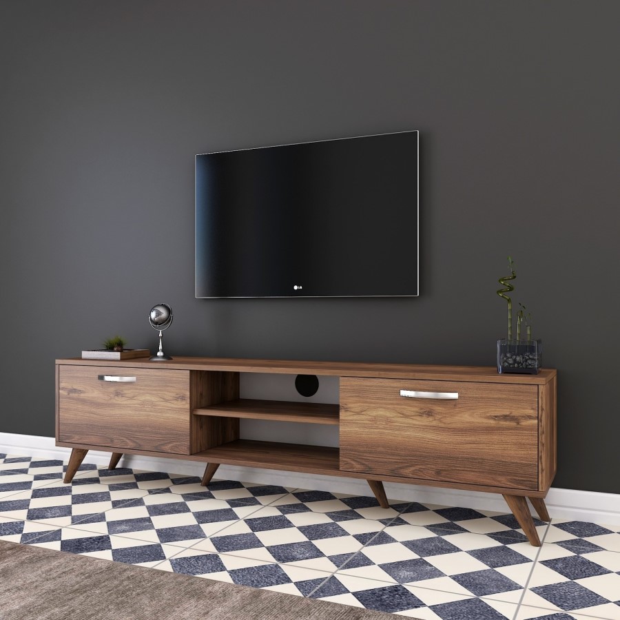 Walnut TV Unit with Silver Details