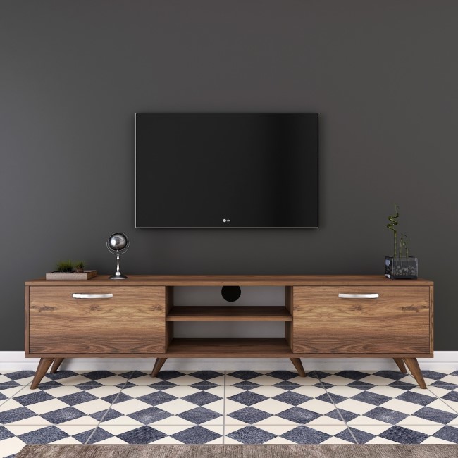 Walnut TV Unit with Silver Details