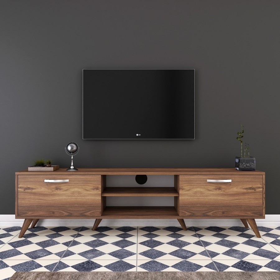 Walnut TV Unit with Silver Details