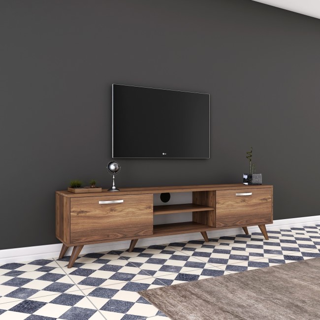 Walnut TV Unit with Silver Details