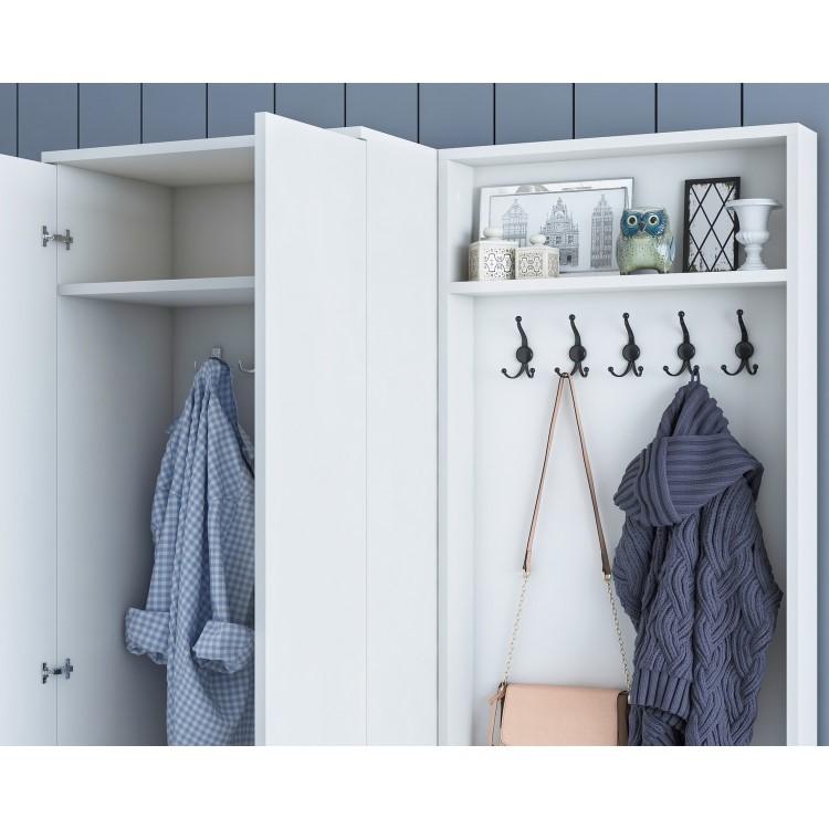 White Hall Storage Unit with Shoe Storage & Coat Hooks