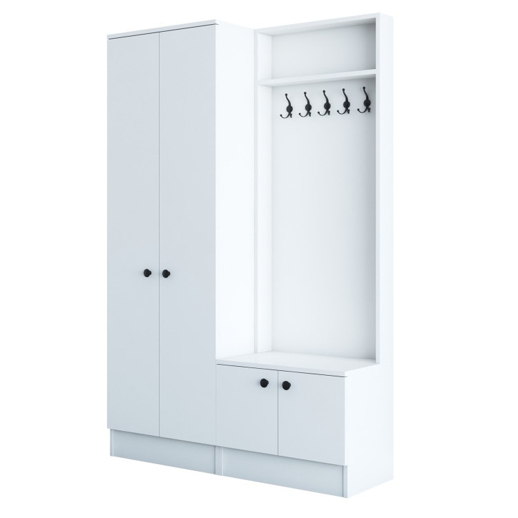 White Hall Storage Unit with Shoe Storage & Coat Hooks