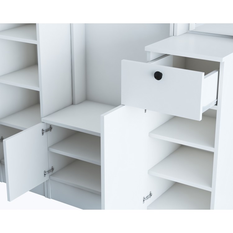 White Hall Storage Unit with Mirror Shoe Storage & Coat Hooks