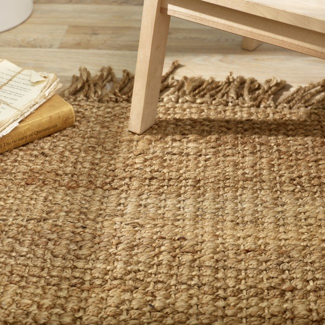 Natural Jute Runner Rug with Fringed Edging - 210 x 67 cm - Ripley