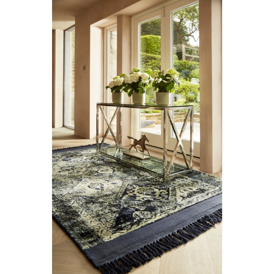 Ripley Persian Style Fringed Rug in Blue & Cream 120x170cm 