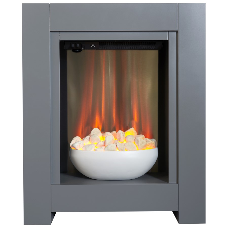 Adam Monet Grey Freestanding Electric Inset Fireplace Suite With Pebble Bowl 23 Inch