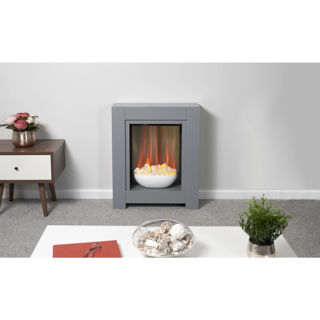 Adam Monet Grey Freestanding Electric Inset Fireplace Suite With Pebble Bowl 23 Inch