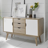 LPD Scandi Oak Effect Sideboard with White Cupboard Doors