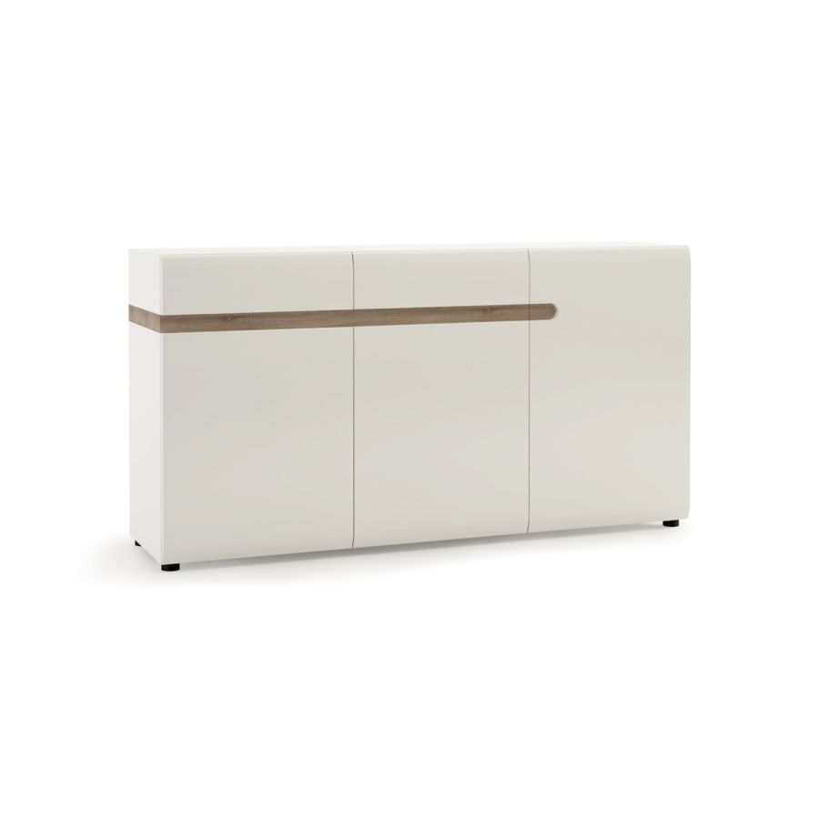 Chelsea White High Gloss & Oak Effect 2 Drawer 3 Door Sideboard
