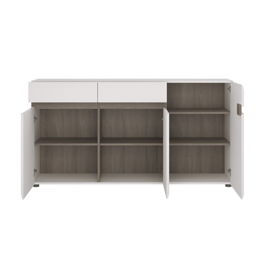 Chelsea White High Gloss & Oak Effect 2 Drawer 3 Door Sideboard
