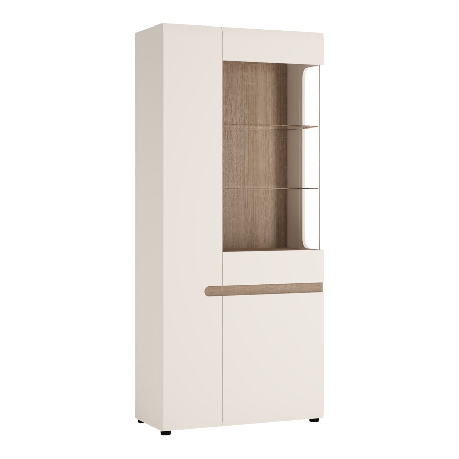 Chelsea White High Gloss & Oak Effect Tall Left Hand Display Unit