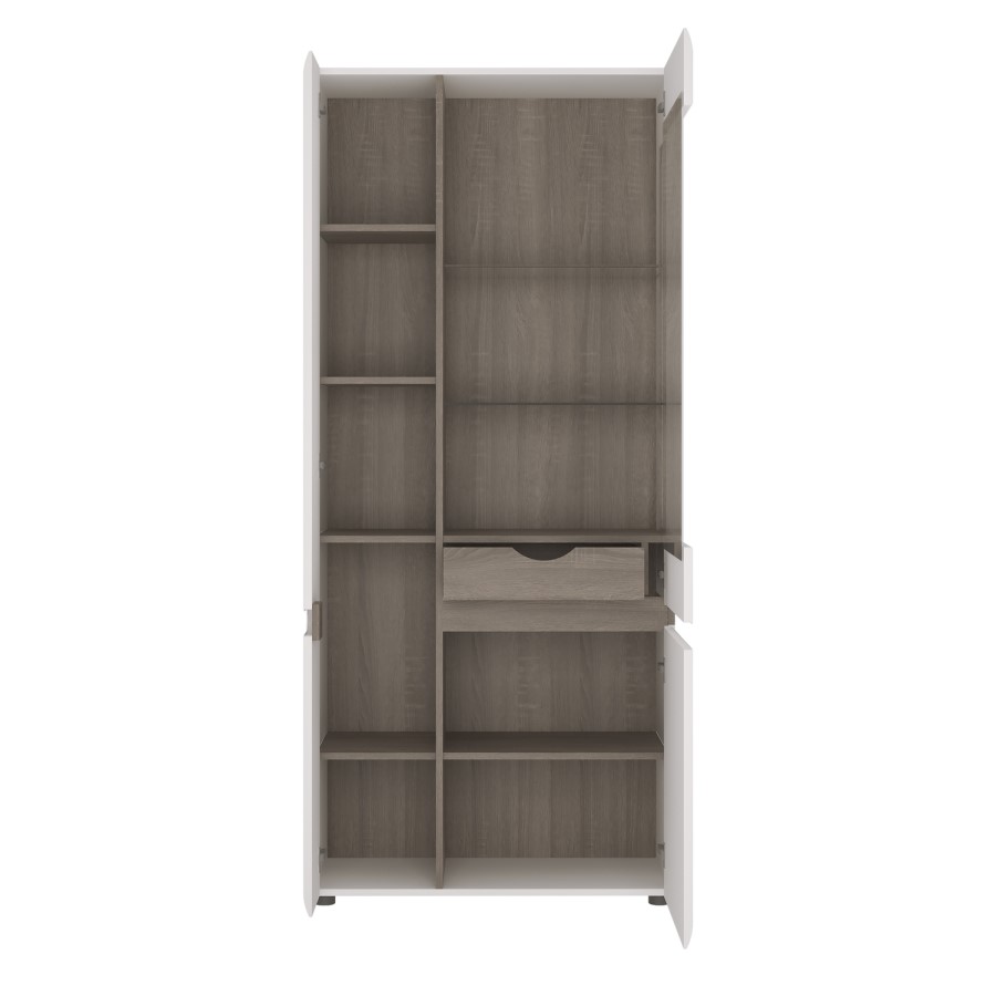 Chelsea White High Gloss & Oak Effect Tall Left Hand Display Unit