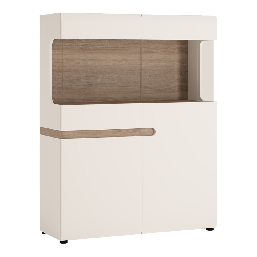 Chelsea White High Gloss & Oak Effect Wide Low Display Unit