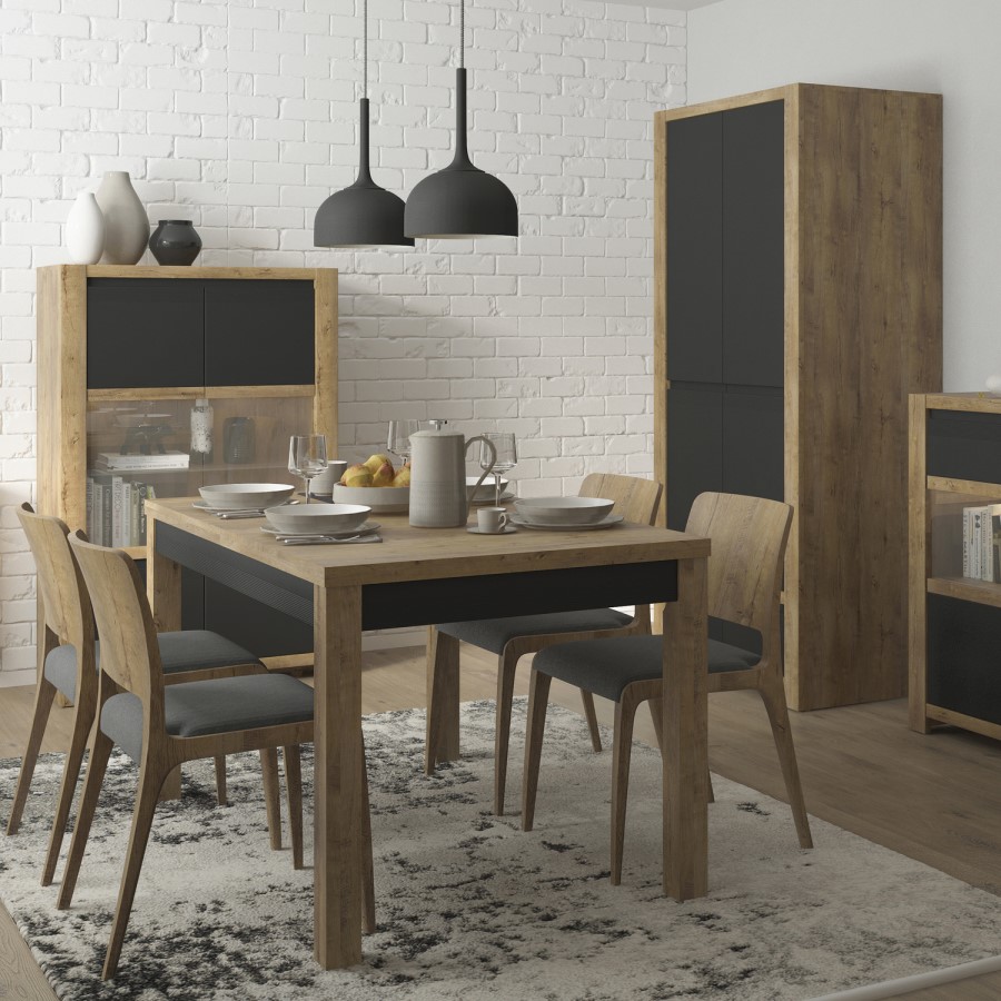 Havana 2 Door Display Cabinet in Black and Oak Effect