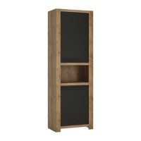 Havana 2 Door Tall Display Cabinet in Black and Oak Effect