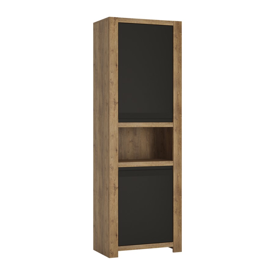 Havana 2 Door Tall Display Cabinet in Black and Oak Effect