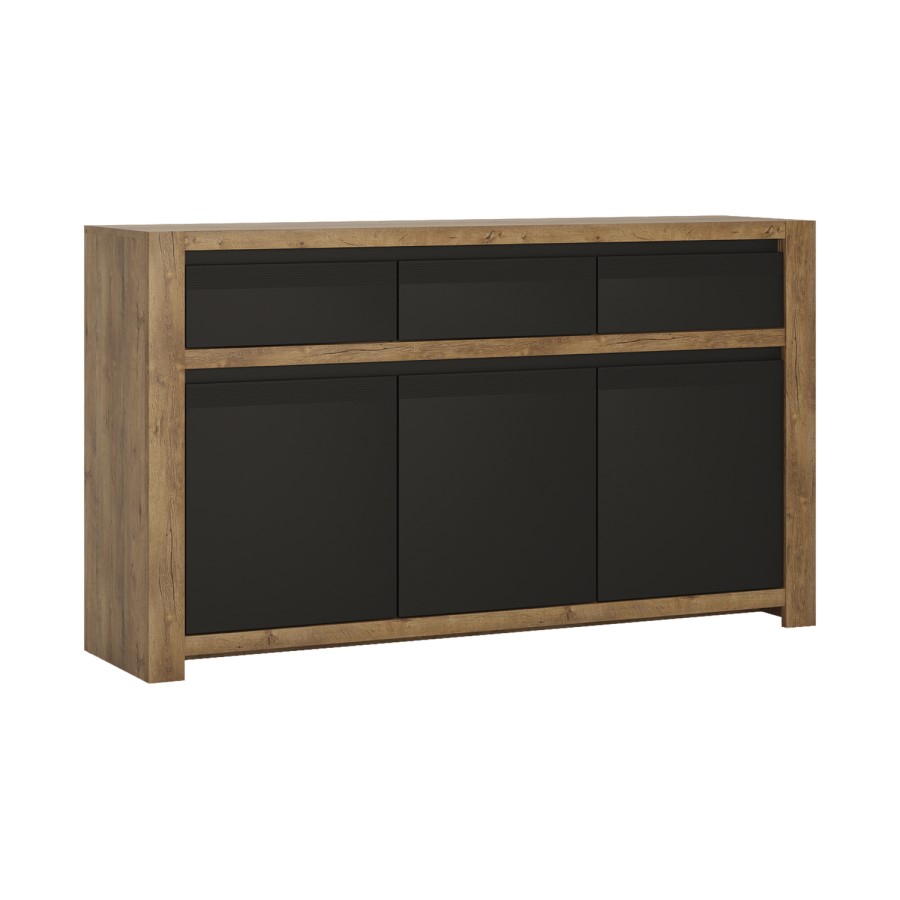 Havana 3 Door 3 Door Sideboard in Black and Oak Effect