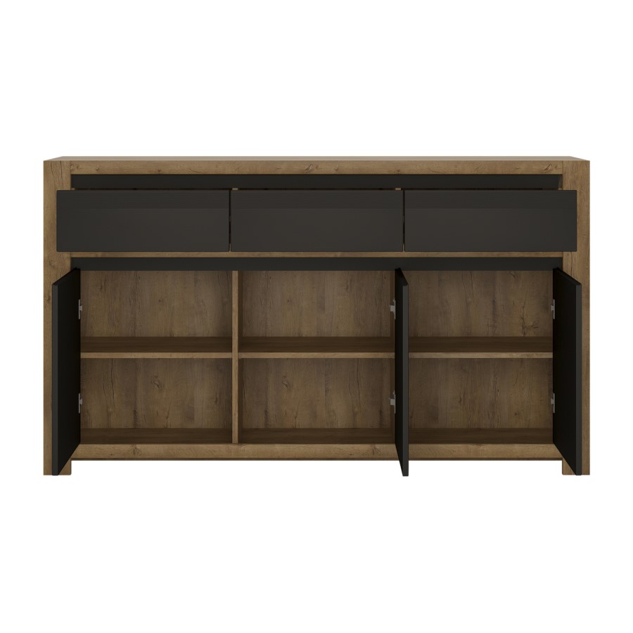 Havana 3 Door 3 Door Sideboard in Black and Oak Effect
