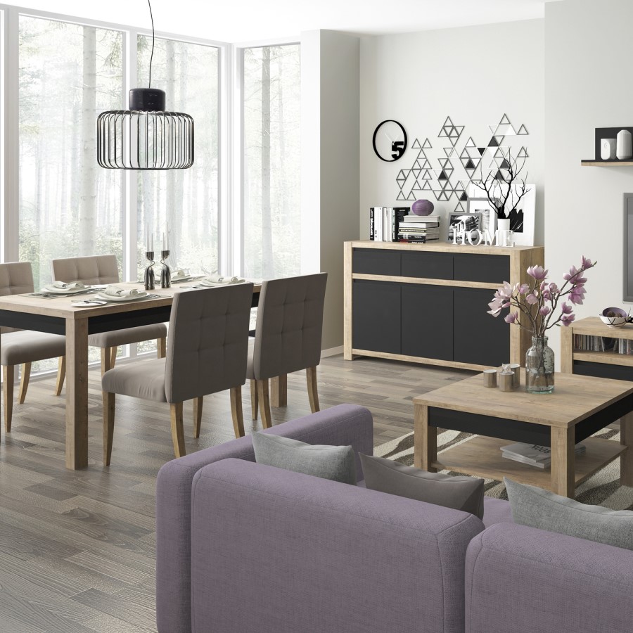 Havana 3 Door 3 Door Sideboard in Black and Oak Effect