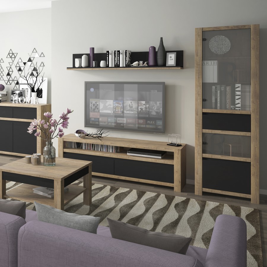 Havana Wall Shelf in Black and Oak Effect