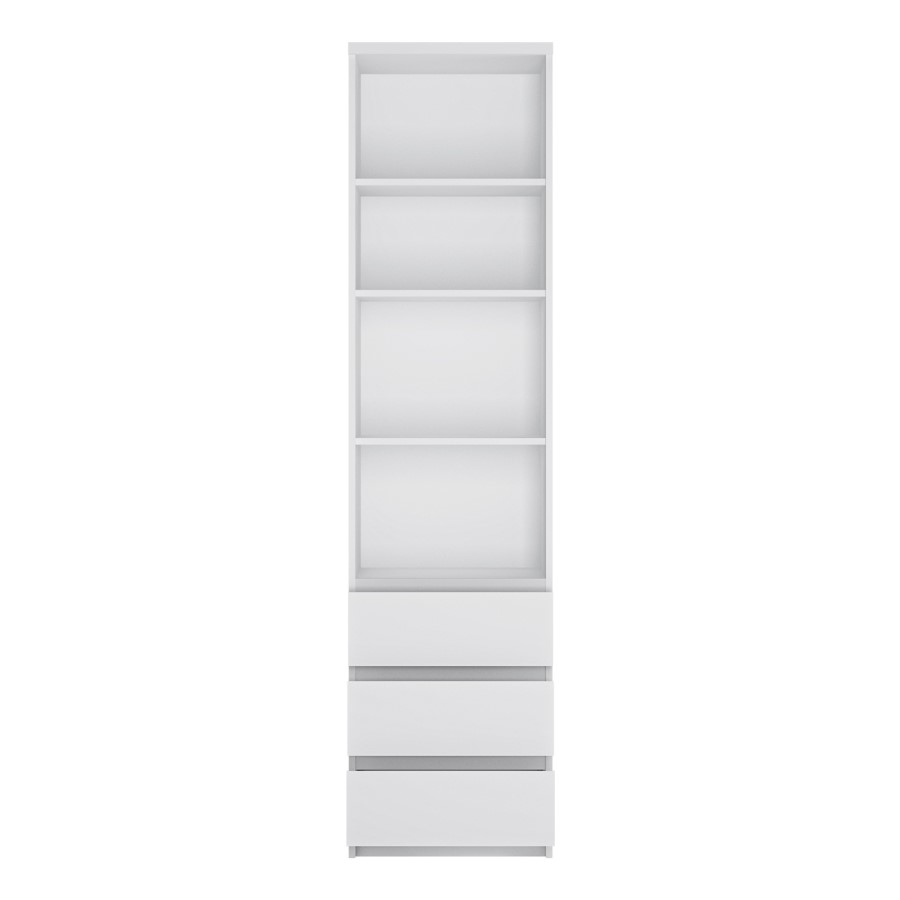 Matte White Display Unit with 4 Shelves and 3 Drawers - Fribo